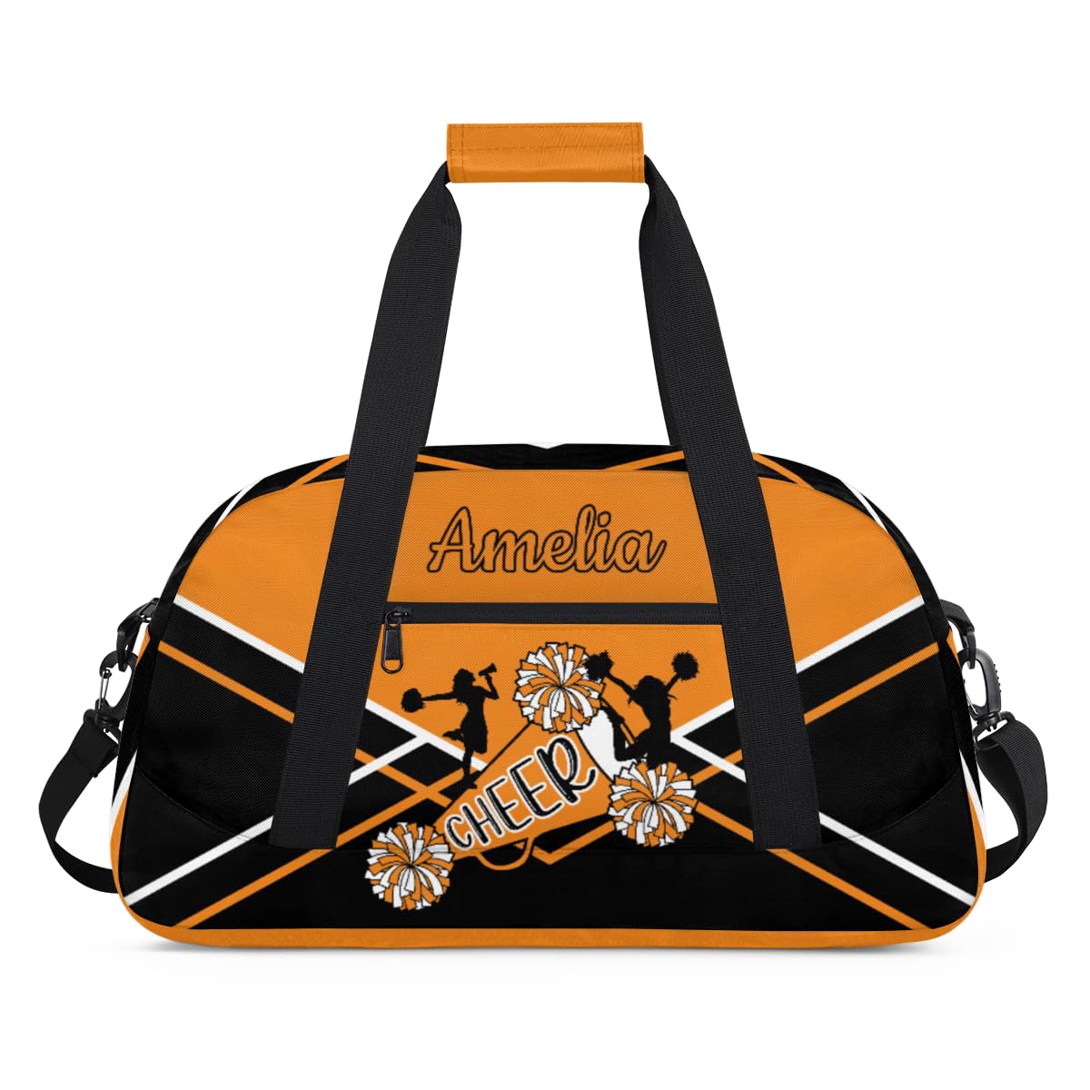 Personalized Cheer Bag Girl Sport Duffel Bag, Custom Kids Gym Bag, Customize Travel Duffle Bag with Name, Overnight Weekender Bags,Black Orange,