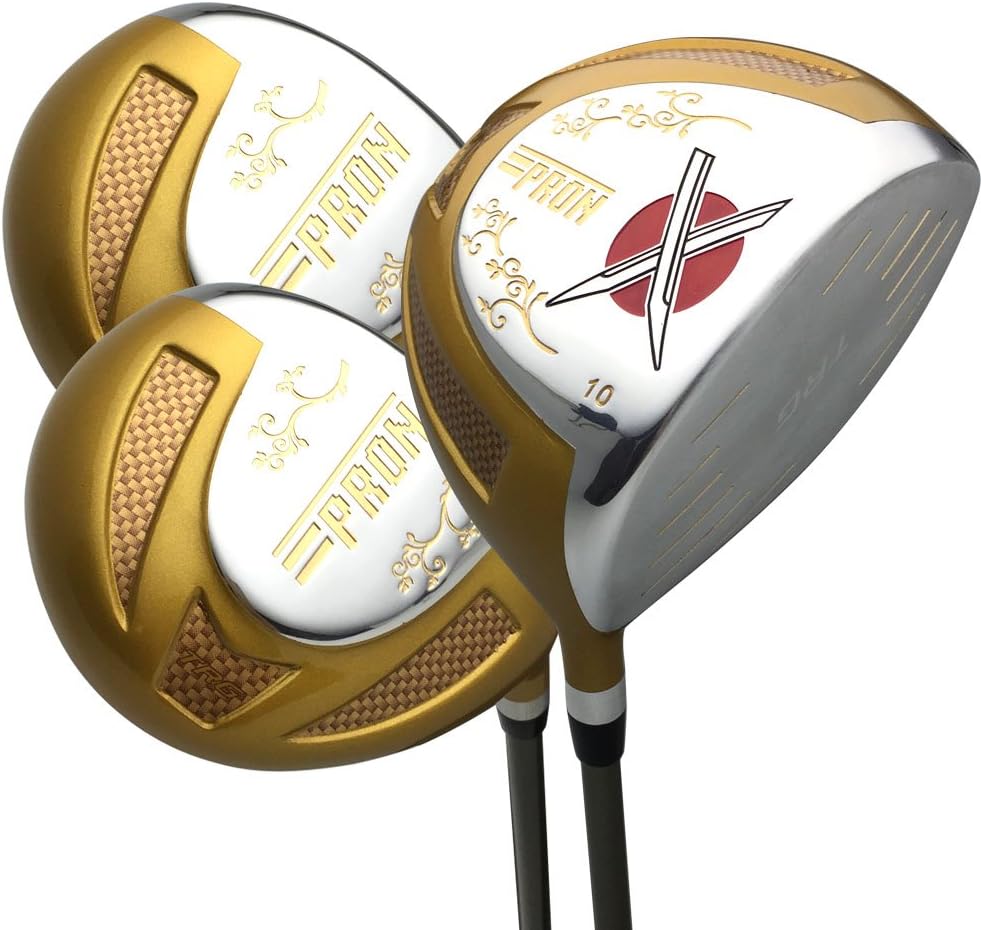 Japan Epron Gold Titanium Driver and 3 5 Fairway USGA R A Rules Golf Club Wood Set+Headcover(Regular Flex,10 15 18 Degree,Grip 0.6,Pack of 3)