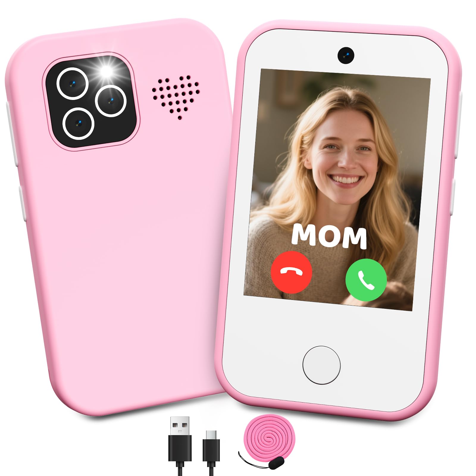 CHAKEYAKE Telefono per Bambini 4G Sbloccato, Telefono per Ragazze con Schermo Touch HD 2.8", Doppia Fotocamera, Lettore MP3, Torcia, Giochi Educativi, Regalo di Compleanno 3-12 Anni, Rosa