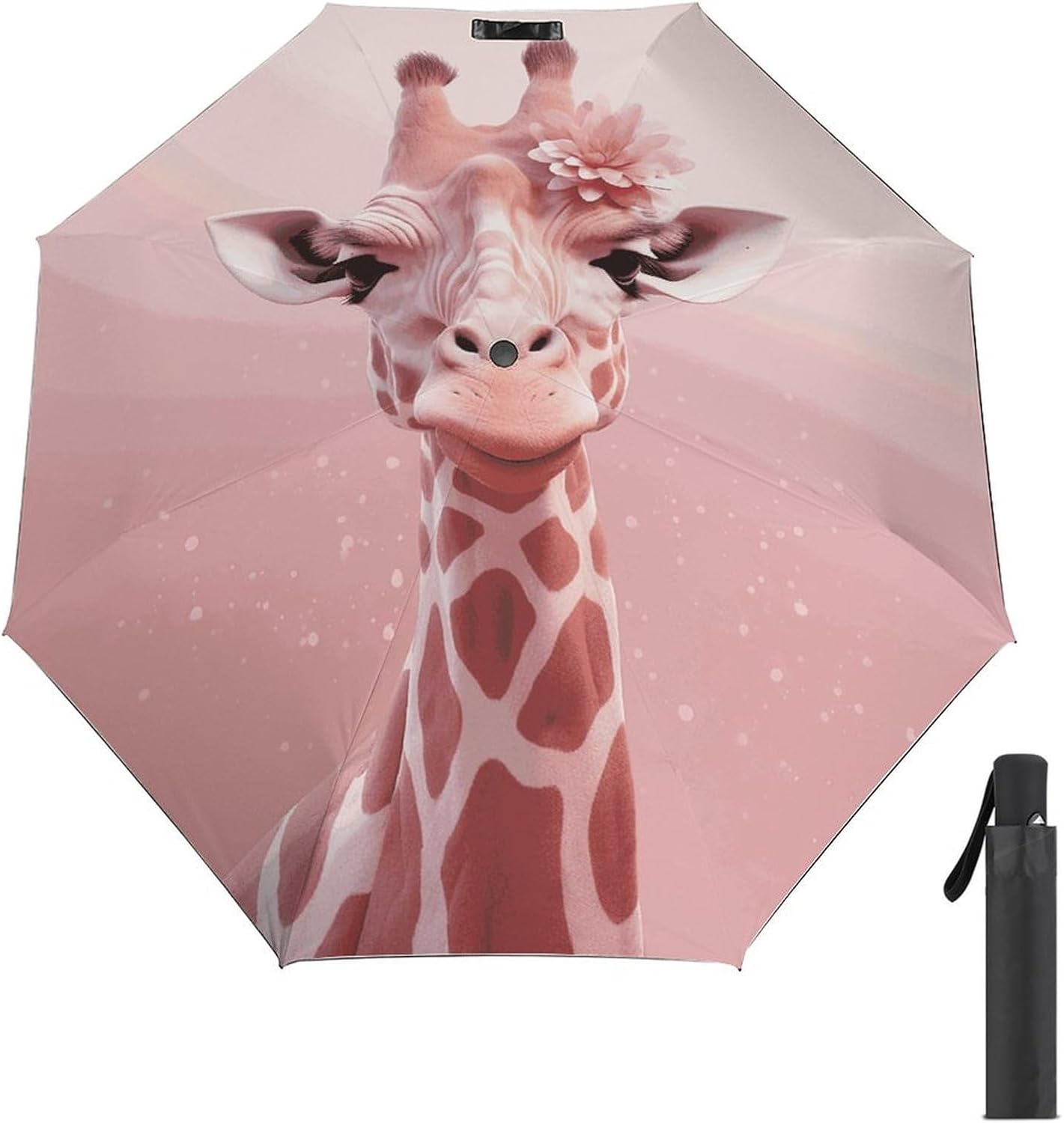 Pink Giraffe Umbrella Strongest Windproof Travel Umbrellas Premium Auto Folding Umbrella for Rain And Sun Lightweight Portable Fashion Umbrellas for Men And Women