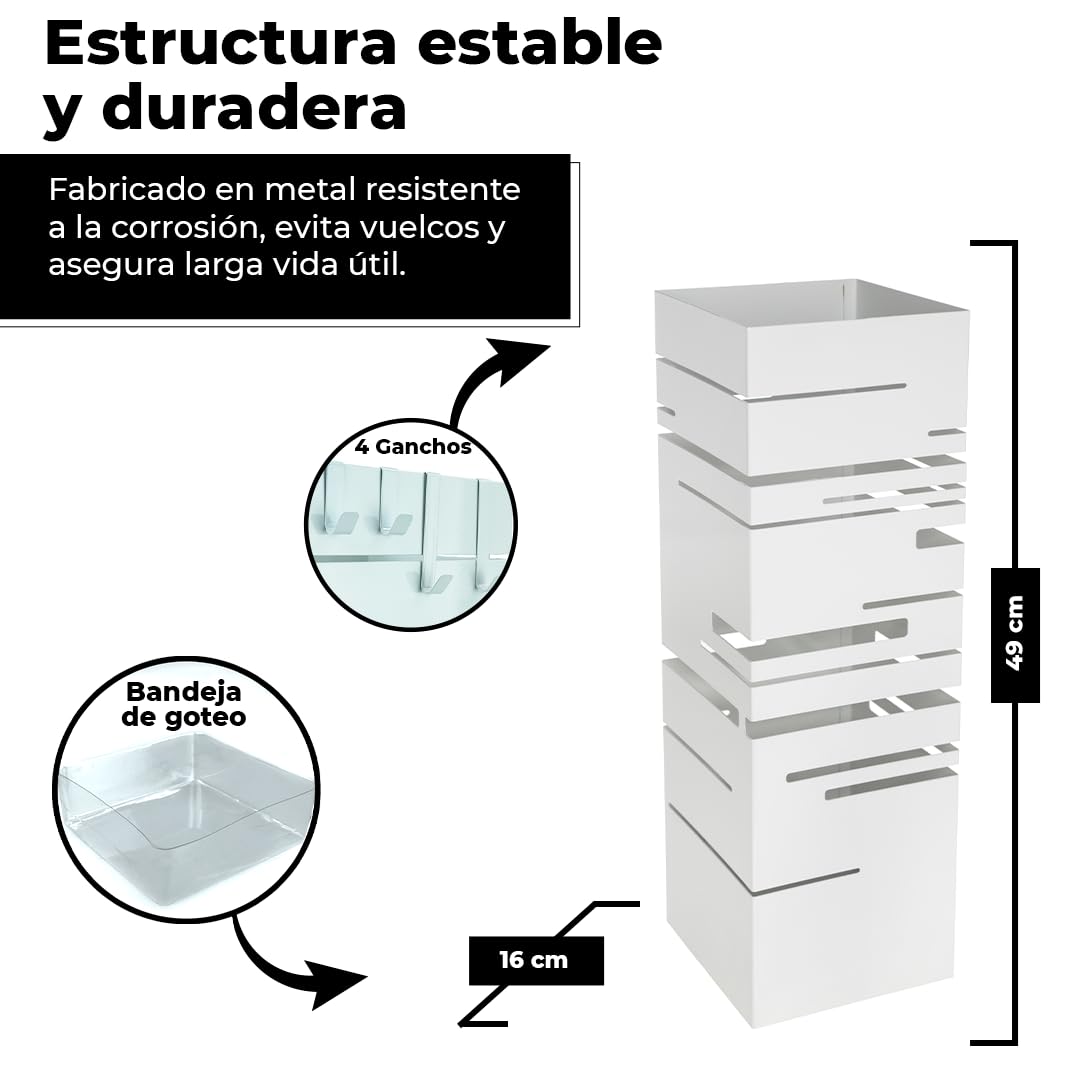 HERSIG Paraguero Metálico Blanco Diseño Lineal Elegante y Funcional para Entrada Recibidor Oficina