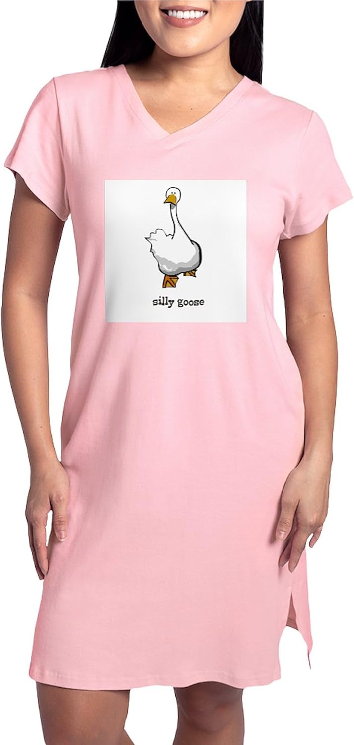 CafePress Silly Goose Women's Pink Nightshirt Women's Nightshirt, Soft Long Pajama Shirt, Cotton PJs/Pyjamas
