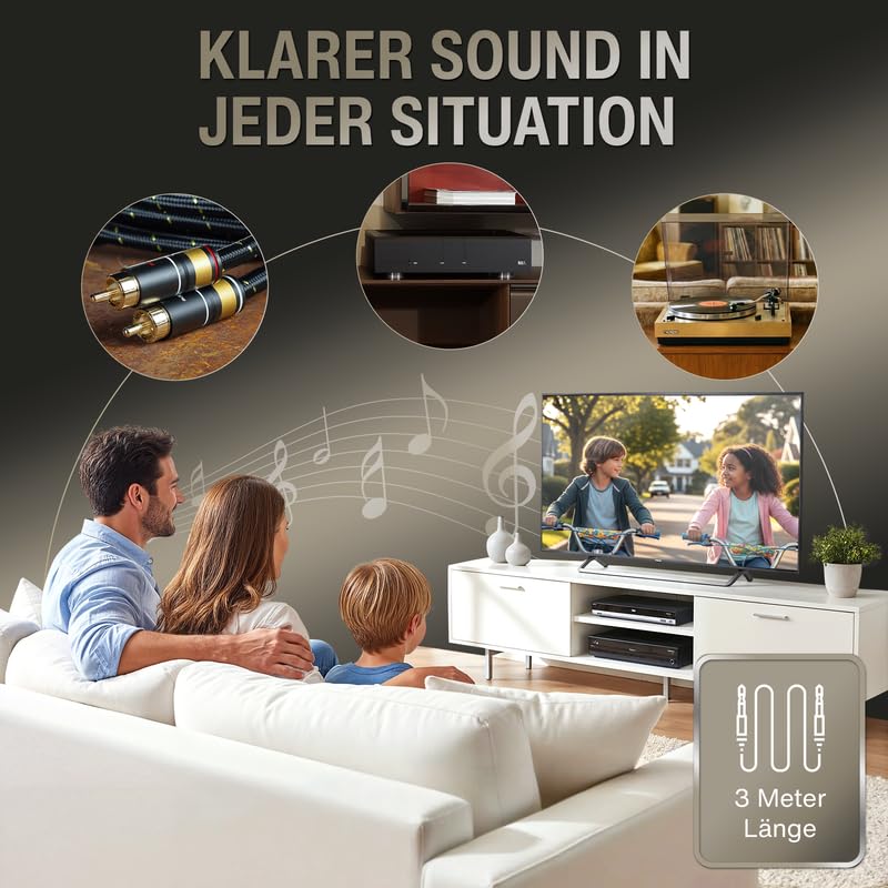 audio pirates by cammica kabel cinch, 2 x wtyczka RCA na 2 x wtyk RCA, kabel audio | High-End kabel audio ze złotymi stykami (3 metry)