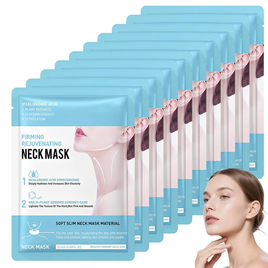 GXGM 10 Pezzi Maschera per il Collo, Maschera Collo Lifting, Mask Idratante Cuello, Patch Cuello Antirughe, Idratante, Anti-Età, Doppio Mento, Deep Collagen Mask
