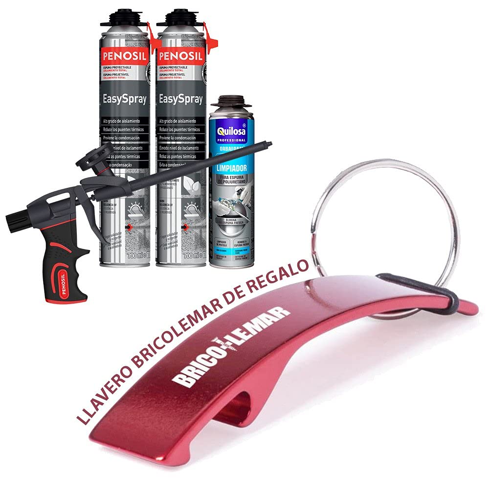 Espuma Proyectable de Poliuretano + Pistola Profesional + Limpiador de Espuma Fresca - Llavero Bricolemar de Regalo (Pistola + 2 Espumas + 1 Limpiador)