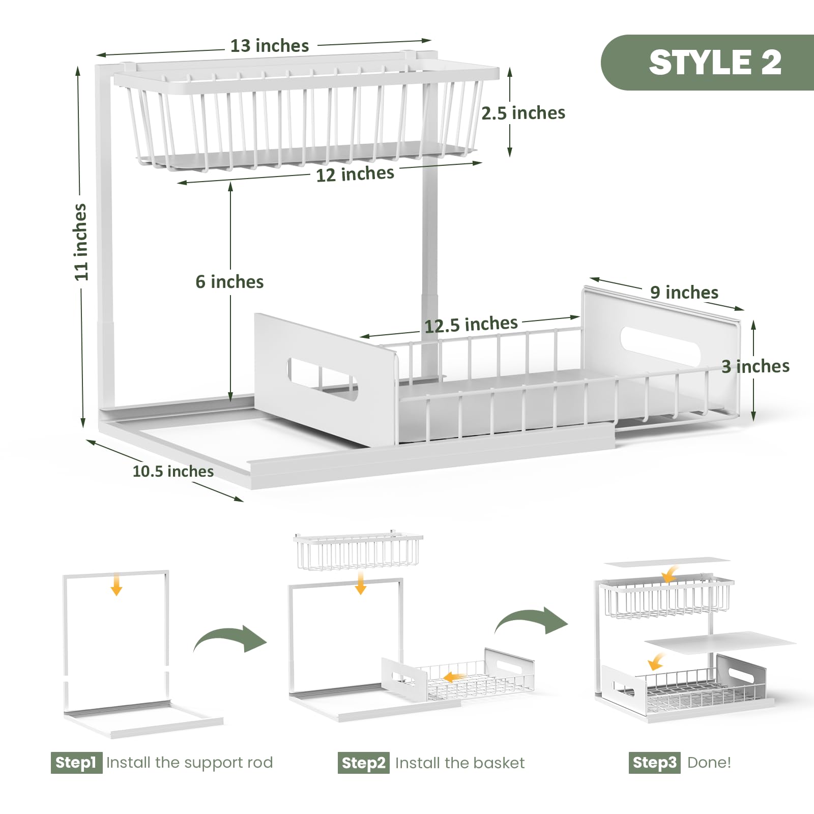 Aoresac Organizador Cocina 2 Paquete Deslizantes 2 Niveles para Debajo del Fregadero, Extraíble Estante Almacenamiento, Forma de L (Blanco)
