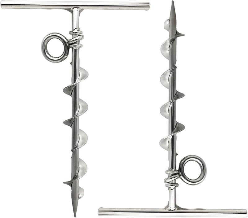MARINE CITY Spiral Ground Anchor with O-Ring – 304 Stainless Steel, Durable and Pressure-Resistant for Mooring, Camping, and Dog Tie-Outs