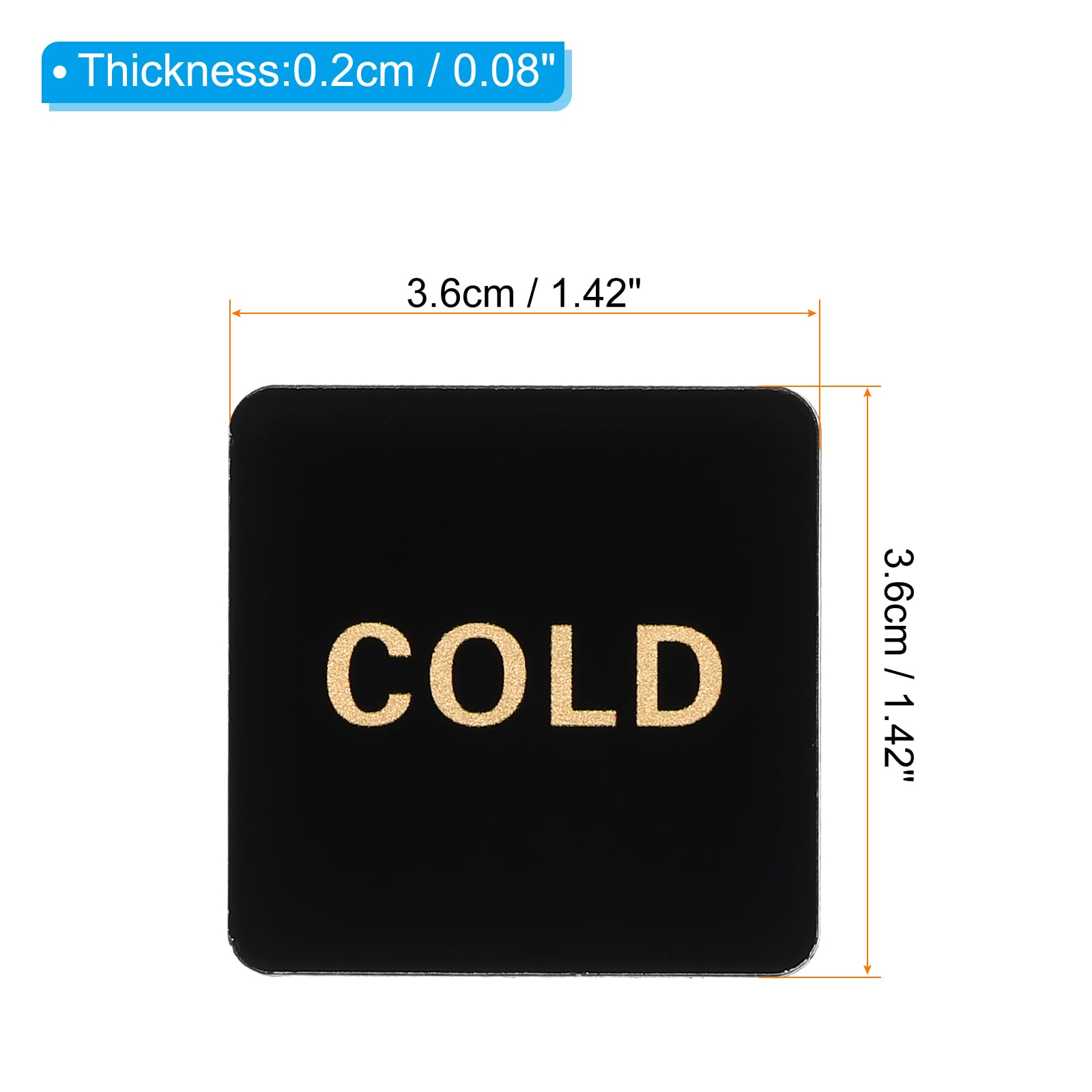 PATIKIL Self Stick Hot/Cold Water Label, 3 works/6 Pack Acrylic Square Shape Sticker Signs for Faucets Sinks Black - Image 2