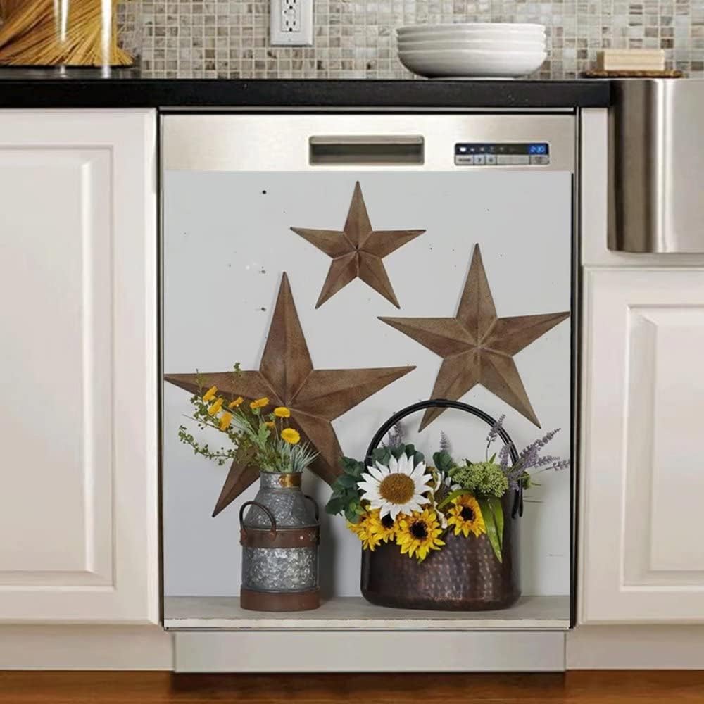 Farmhouse Bouquet Dishwasher Cover Front Door Decor, Home Prim Barn Dishwasher Magnet Decal,Bless Star Fridge Sticker Refrigerator Panel Decal,Home Cabinet Appliance Stickers 23"x26"
