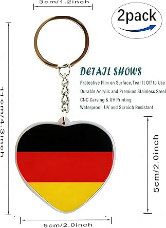 JAVD 2 Pack-Germany Flag Keychain German Key Ring