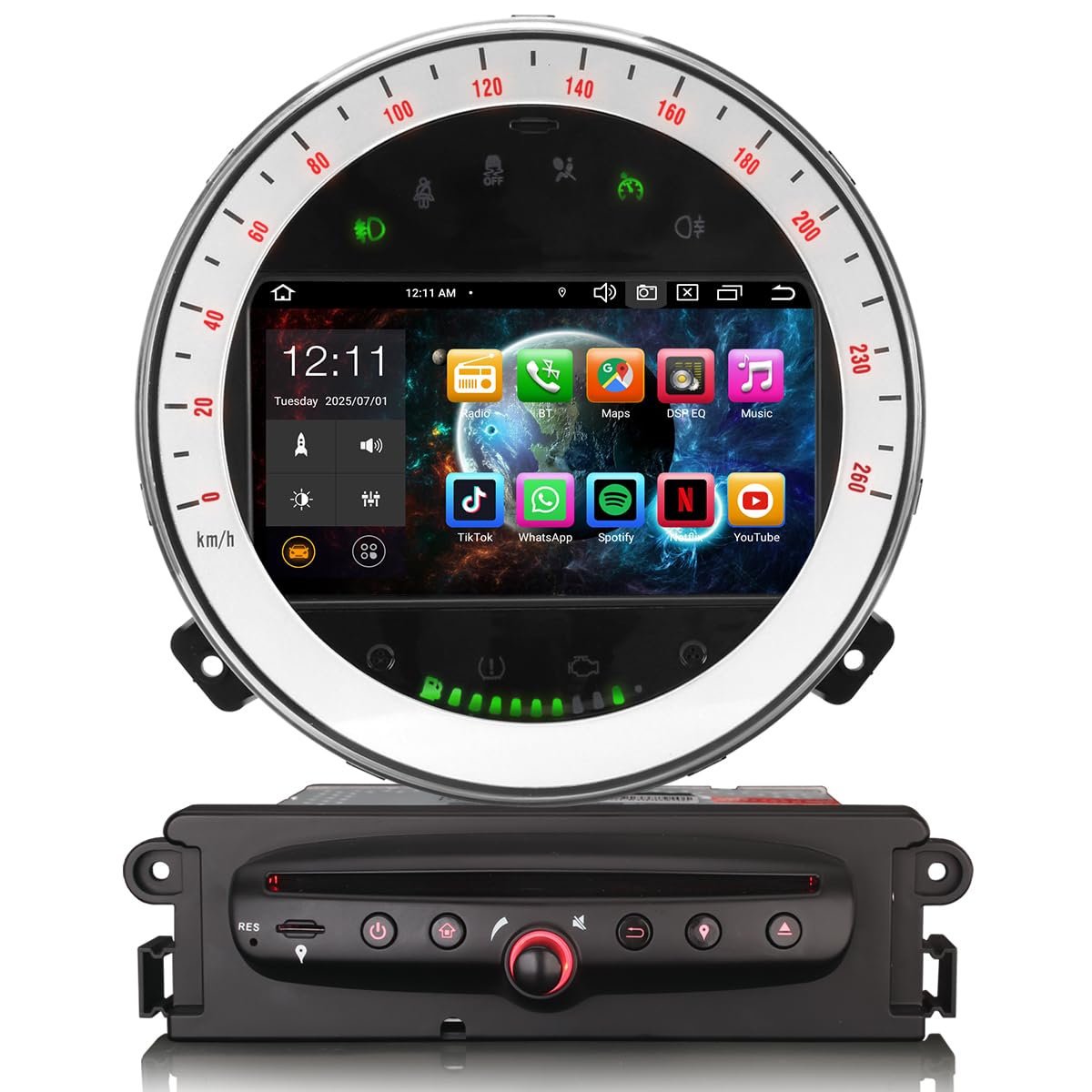 4Go+64Go 8 Core Android 14 Autoradio Stéréo Android Auto & Apple CarPlay pour BMW Mini Cooper R56 Countryman GPS pour Voiture DSP Bluetooth 5.0 WiFi Dab+ GPS Canbus CD DVD Écran Tactile