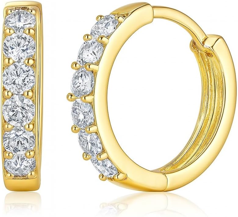 14K Gold Huggie Hoops for Women, Mini CZ Hoop Earrings in 12/14/16/20mm Sizes, Hypoallergenic Lightweight Jewelry Gift
