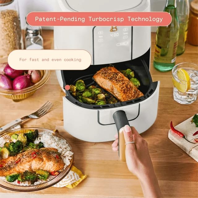 Beautiful 3 Qt Air Fryer - TurboCrisp Technology, White Icing - 4 Presets, Space-Saving Design, 75% Less Fat, Adjustable Temp, Dishwasher Safe. (White Icing)