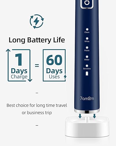 Miniatura 5 de 7am2m Cepillo de dientes eléctrico sónico para adultos y niños con 8 cabezales de cepillo y funda de viaje carga rápida inalámbrica una carga