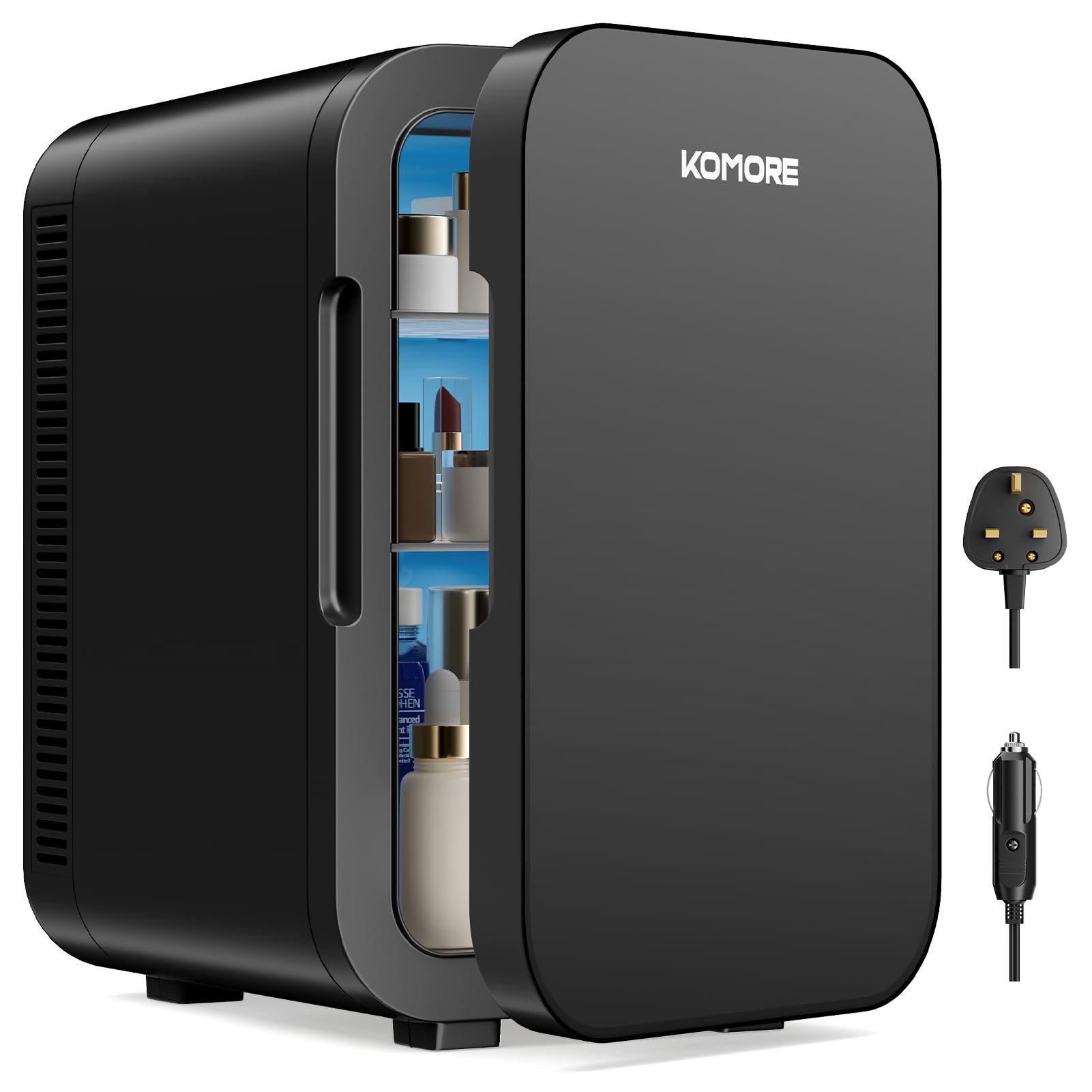 KOMORE Mini Fridge 18 Litre, 20 Cans Mini Fridge for Bedrooms with Handle, Portable Small Refrigerator, Cooler & Warmer for Drinks, Car, Travel, Cosmetics/Makeup/Skincare, AC+DC Power (Black)