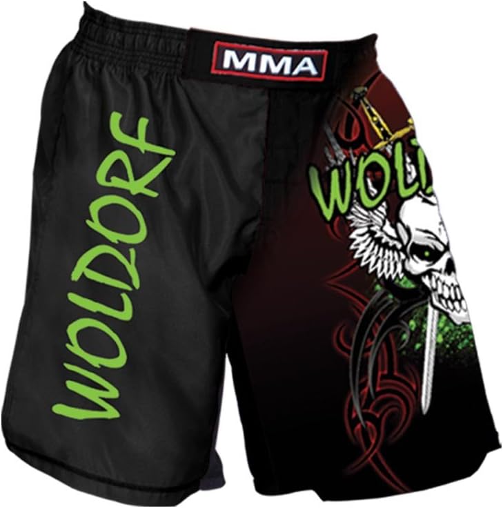 MMA Board Short in Black Red Sublimated with Embroidery