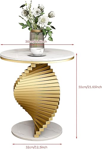 Miniatura 7 de QQXX Mesa auxiliar moderna de mármol, mesa auxiliar redonda de mármol con base de metal dorado, mesa auxiliar de mármol para sala de estar,
