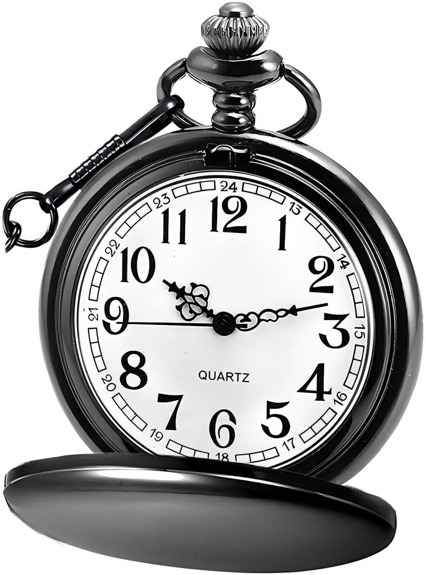 LYMFHCH Classic Smooth Vintage Quartz Pocket Watch, Roman Numerals Scale Mens Womens Watch with Chain (Black) (B07GMG84Q5) Amazon Price History, Amazon Price Tracker