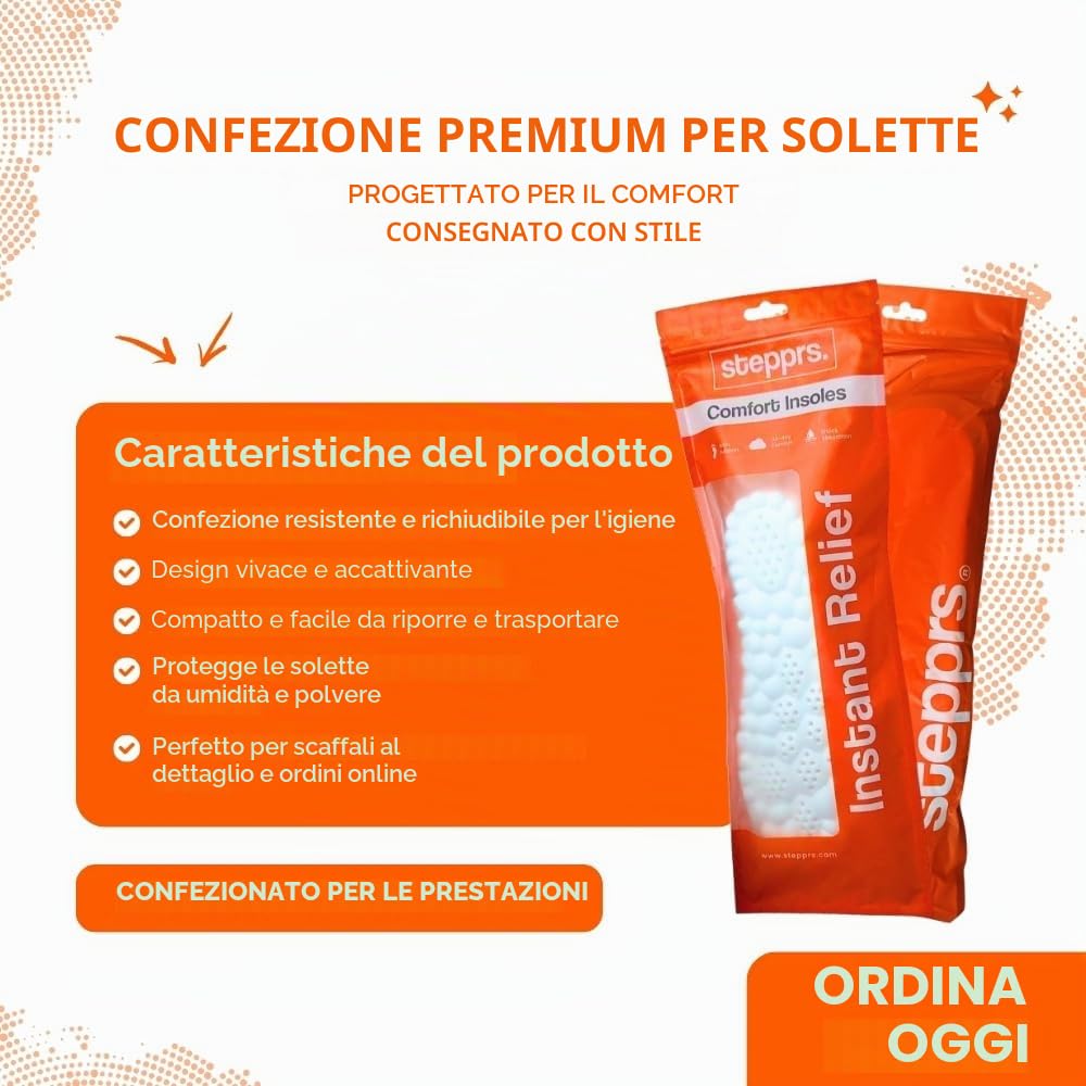 Originali Stepprs - Solette massaggianti con comfort potenziato, solette termiche in memory foam 4D con supporto per arco plantare per uomo e donna (arancione, EU 43-44)