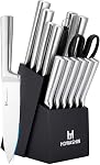 Knife Set - Kitchen Knife Set 15 Pieces Japanese Stainless Steel Knife Block Set with Sharpener - Dishwasher Safe Kitchen Knives - Ultra Sharp Chef Knife Set, Silver