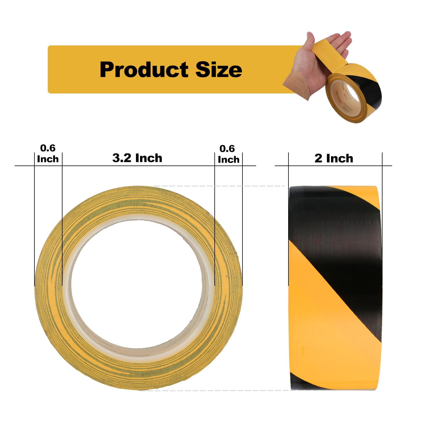 Hazard Warning Safety Stripe Tape Caution Tape Roll Waterproof Anti Slip Non-Abrasive Self-Adhesive Floor Marking Tape (2”x 36 Yards, Yellow-Black, 6)