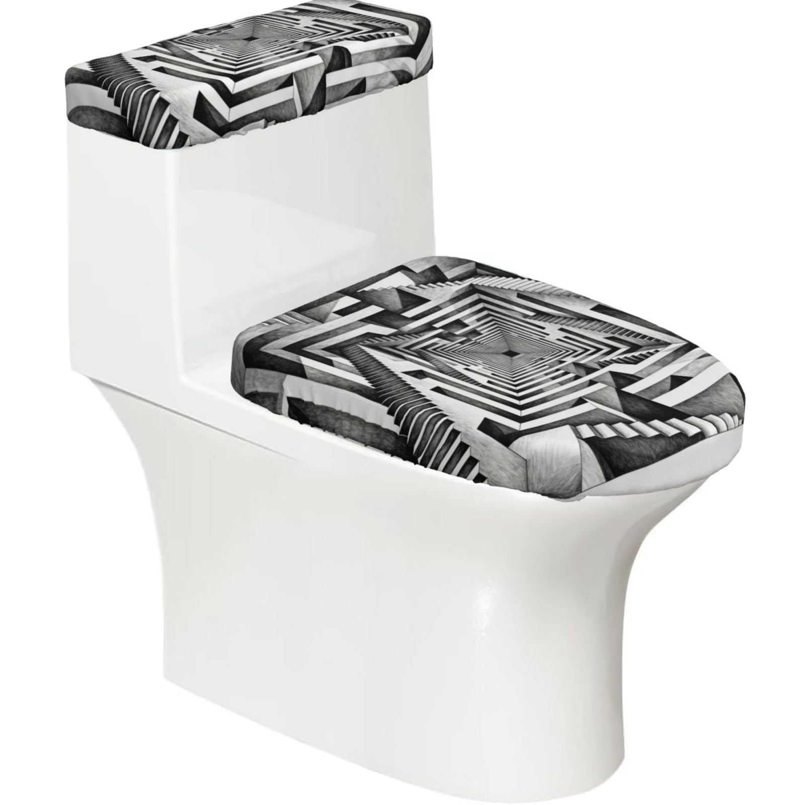 Cntdbu Black Maze Stretchy Toilet Lid And Tank Cover Set-Soft Elastic Bathroom Decor For U Shape Oval