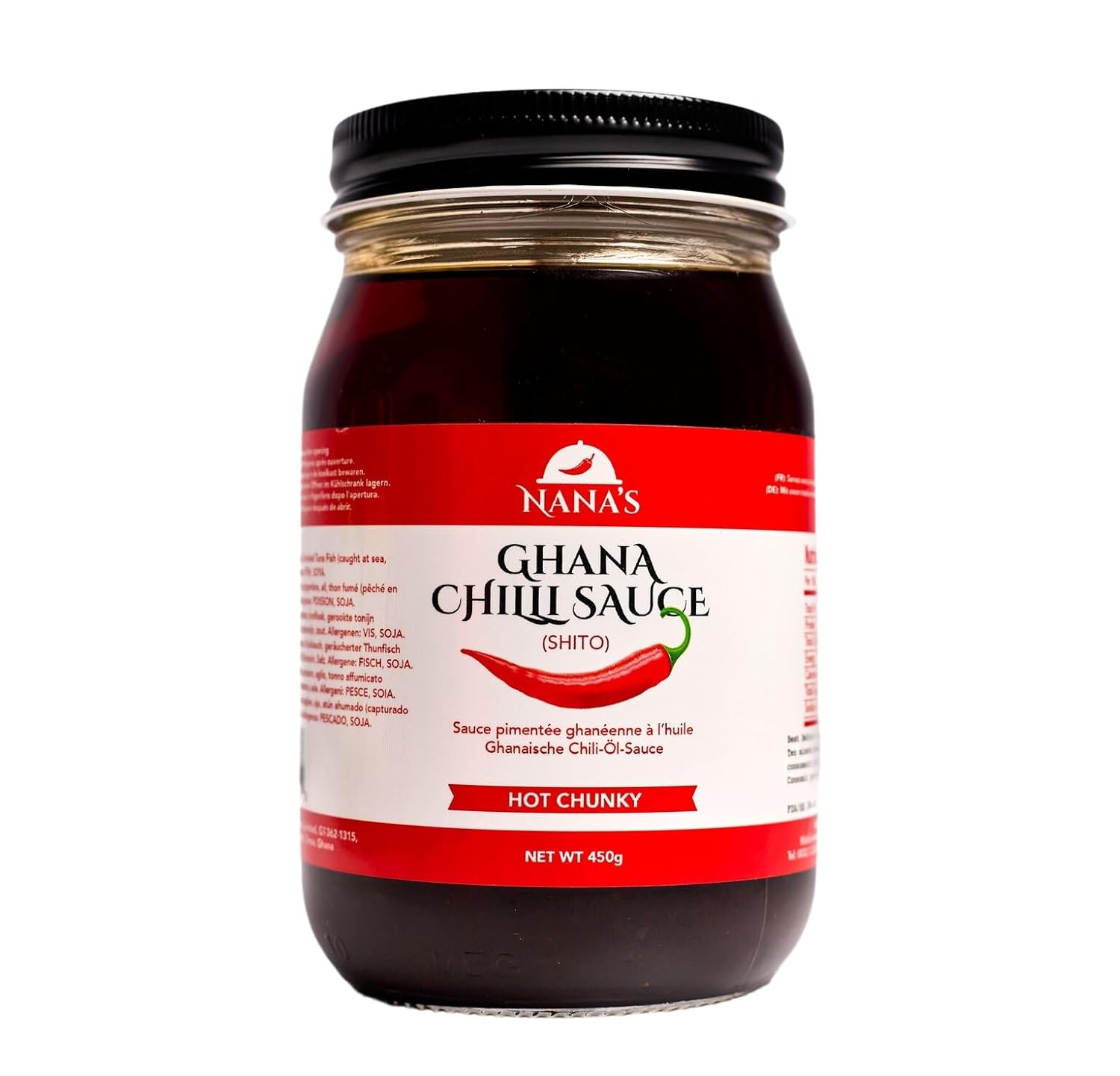 Nana Shito Ghana Chili Sauce - Shito Made with Fresh Chili, Shrimp & Spices, Adds Heat & Flavor to Any Dish, Traditional Ghana Recipe, Resealable Jar, Dip, Easy to Use & Store, African Hot Sauce