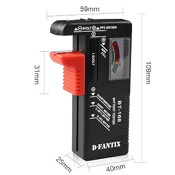 D-FantiX Battery Tester for AAA AA C D 9V, Universal Battery Charge Checker | Small 1.5V Button Cell Household Batteries, Model BT-168