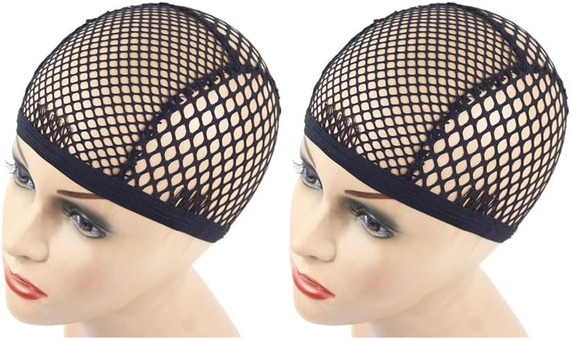 YANTAISIYU 2 Pieces Wig Cap Black Stretchable Crochet Wig Cap with 4 Hair Clips Mesh Braided Wig Cap for Making Wig