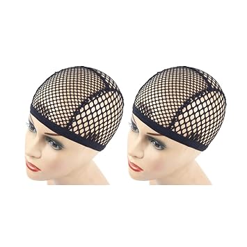 YANTAISIYU 2 Pieces Wig Cap Black Stretchable Crochet Wig Cap with 4 Hair Clips Mesh Braided Wig Cap for Making Wig