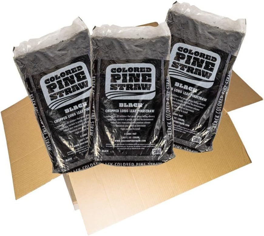 Longleaf Pine Straw - Mulch - Colored Black - 3 Bags per Box 50-60 Sq. Ft.
