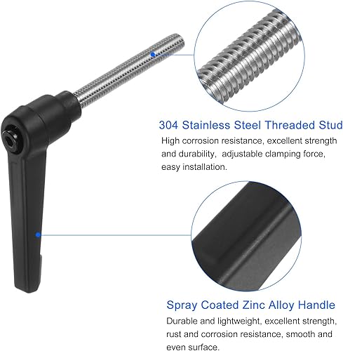 Miniatura 92 de uxcell 4 manijas de palanca de sujeción, perno macho roscado de acero al carbono de óxido negro M8 x 0.59 pulgadas, asas ajustables de bloqueo