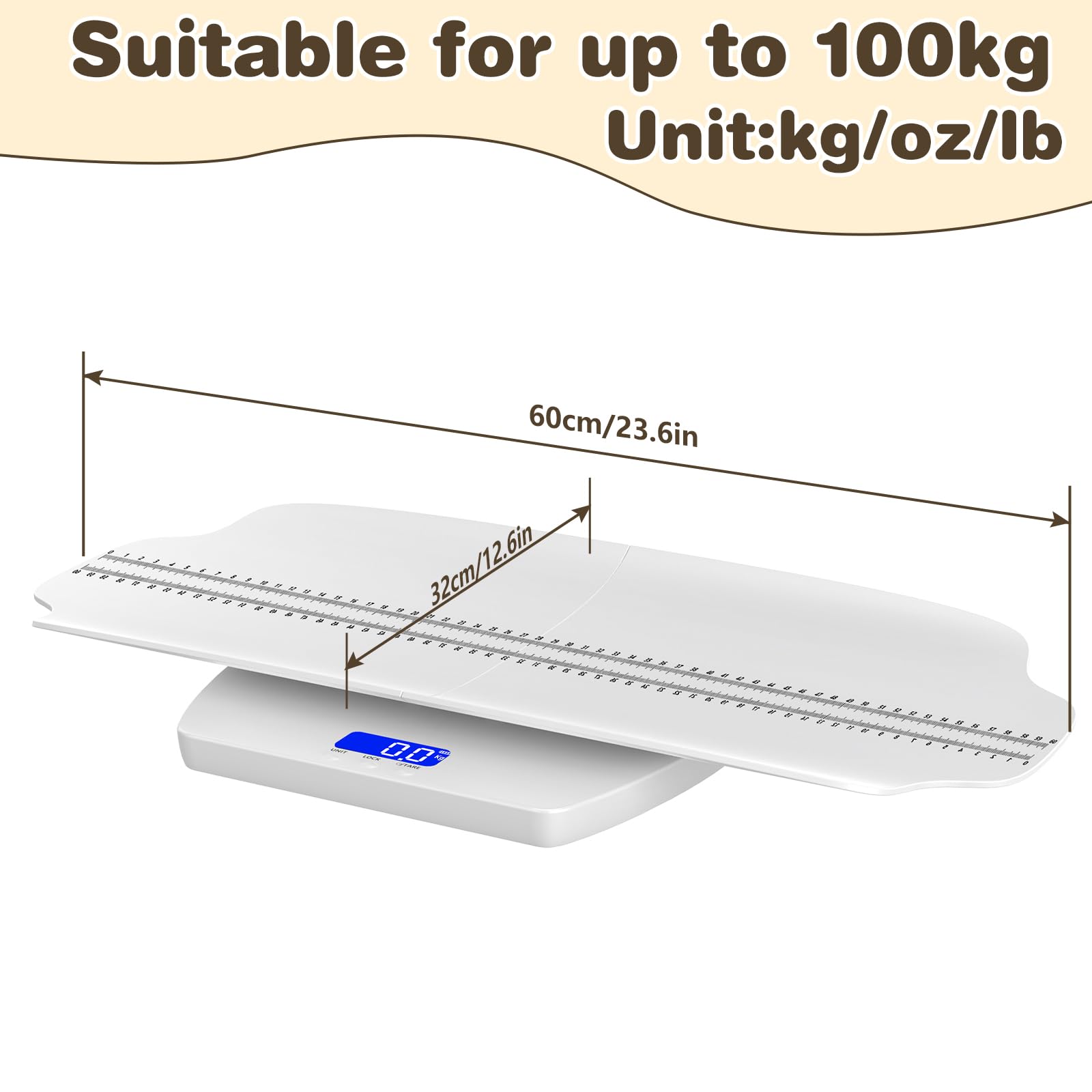 Bilancia digitale per bambini con vassoio rimovibile e scala graduata, 100 kg (± 1 gram), bilancia per animali domestici, cucina