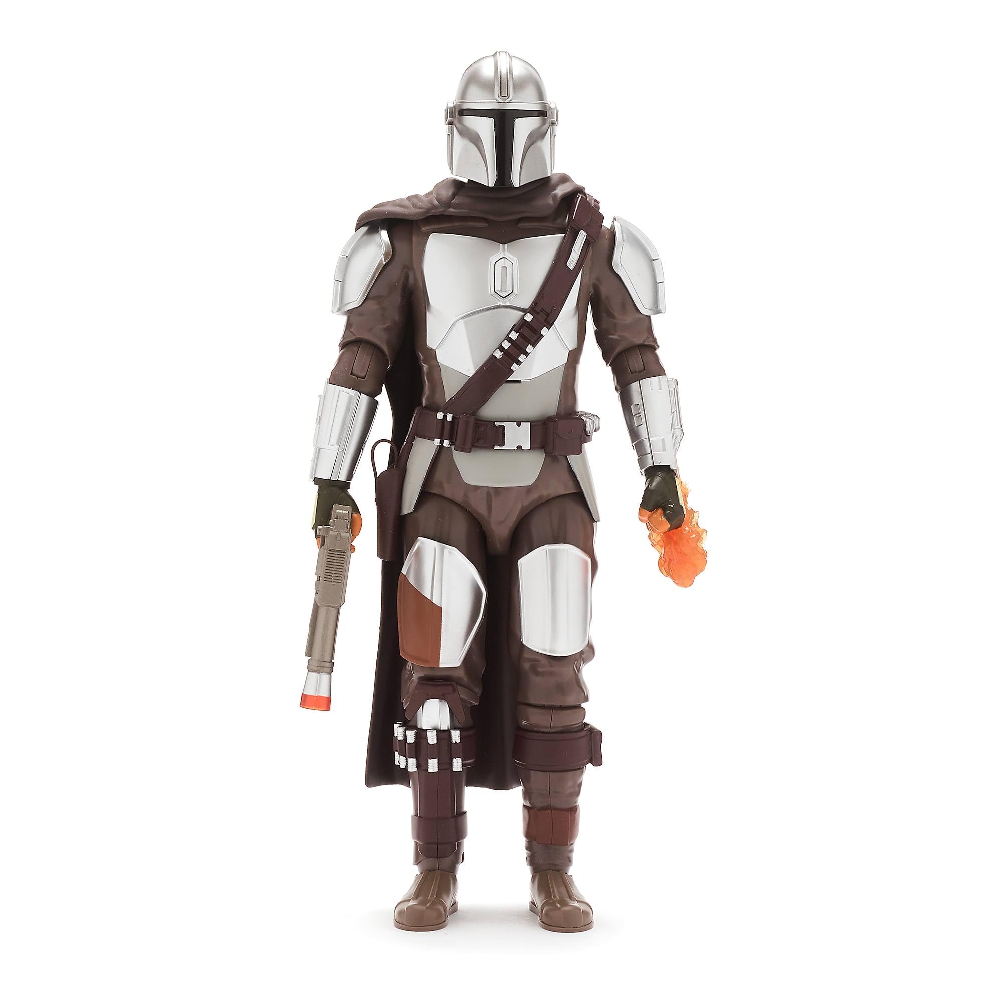 Disney Store Official The Mandalorian Talking Action Figure with Light Up Flamethrower Sound Effects and Voice Phrases – Star Wars Poseable Figure 33 cm