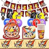 Naruto Partygeschirr Geburtstag, Tischdeko Partygeschirr Set Dazu gehören Teller, Papiertuch,Tasse, Tischdecke und Alles Gute Zum Geburtstag Pull Flag 10 Personen(60pcs)