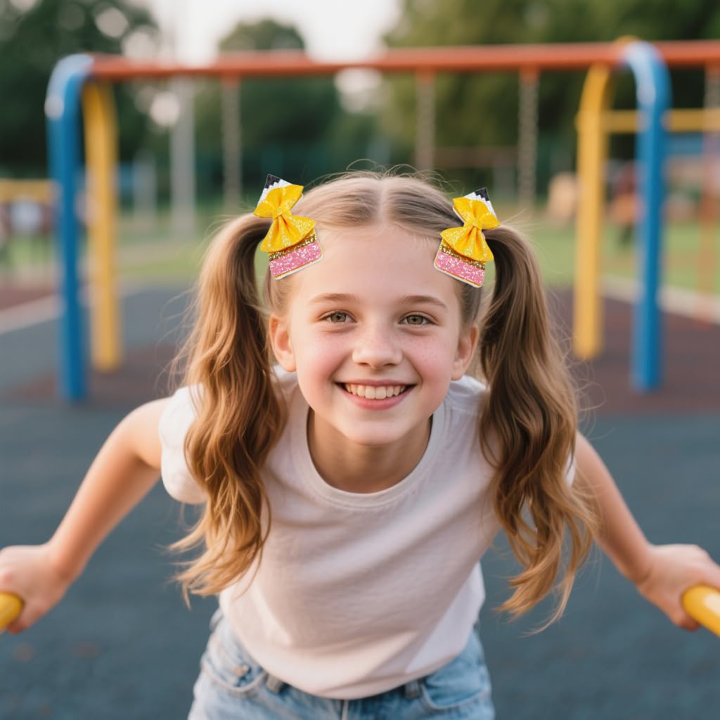 Back to School Hair Bow for Girls Back to School Hair Clips Pencil Hair Bow Cute Yellow Glitter Hair Clip First Day of School Hair Accessories for Teacher Student Girls 2Pcs image 4
