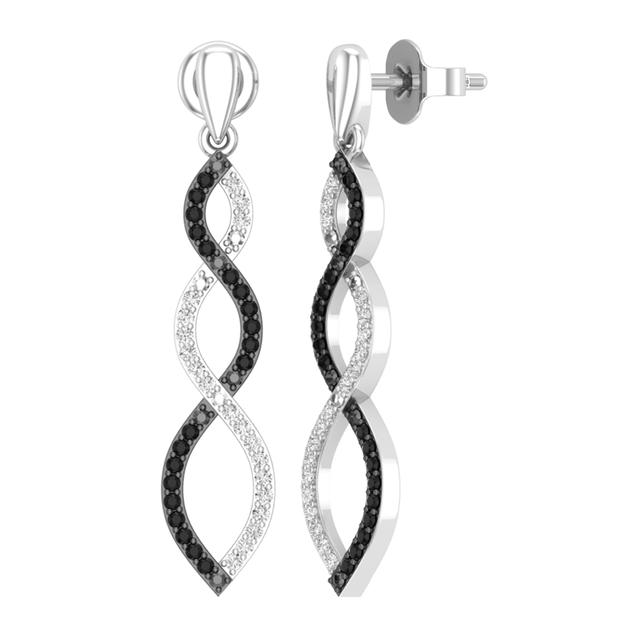 Dazzlingrock Collection Round Black White Diamond Infinity Swirl Dangling Drop Post Earrings for Women in 925 Sterling Silver