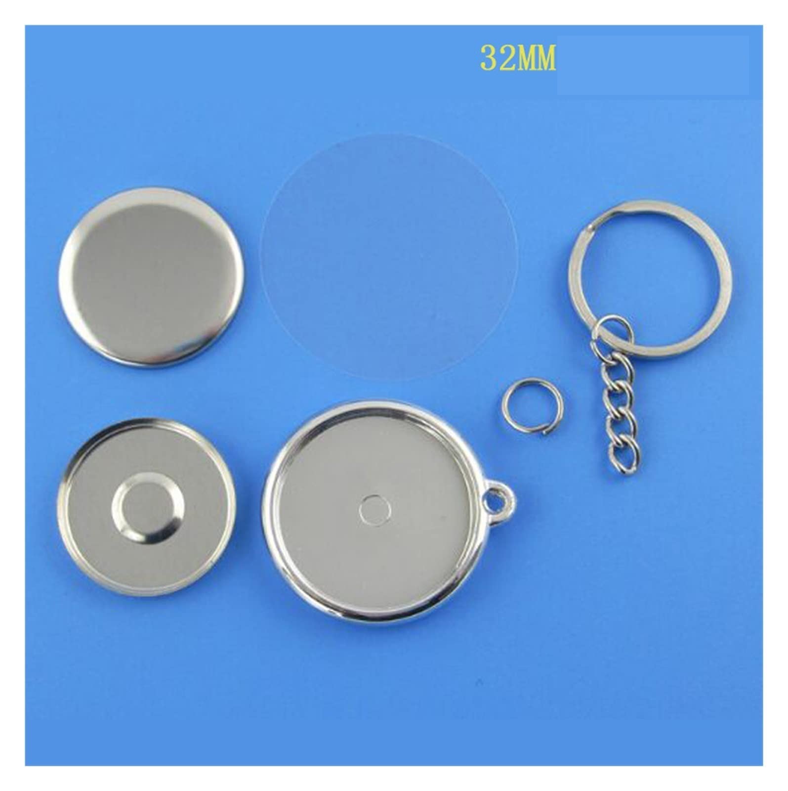 100 set di portachiavi a bottone da 32 mm Materiale a lato singolo gioielli,Multiuso