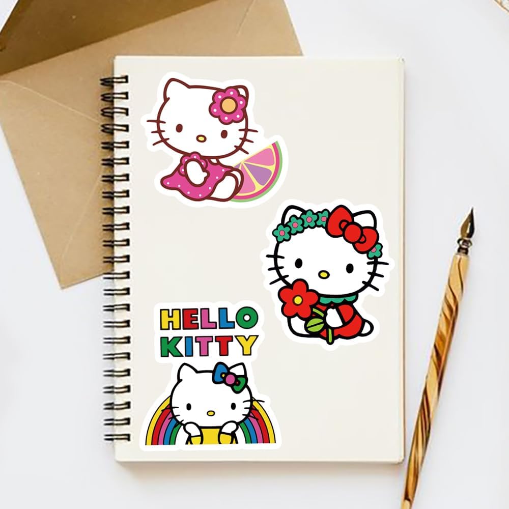 50pcs Cartoon Hello Kitty Stickers for Kids, Cute Vinyl Waterproof Kitty Sticker for Laptop Water Bottles Graffiti for Teens Girls Adults Toddlers