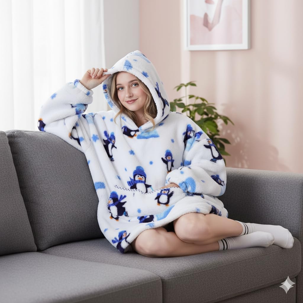 Queenshin Wearable Blanket Hoodie, Oversized Flannel Comfy Sweatshirt for Adults,Warm Cozy Hooded Body Blanket - Image 5