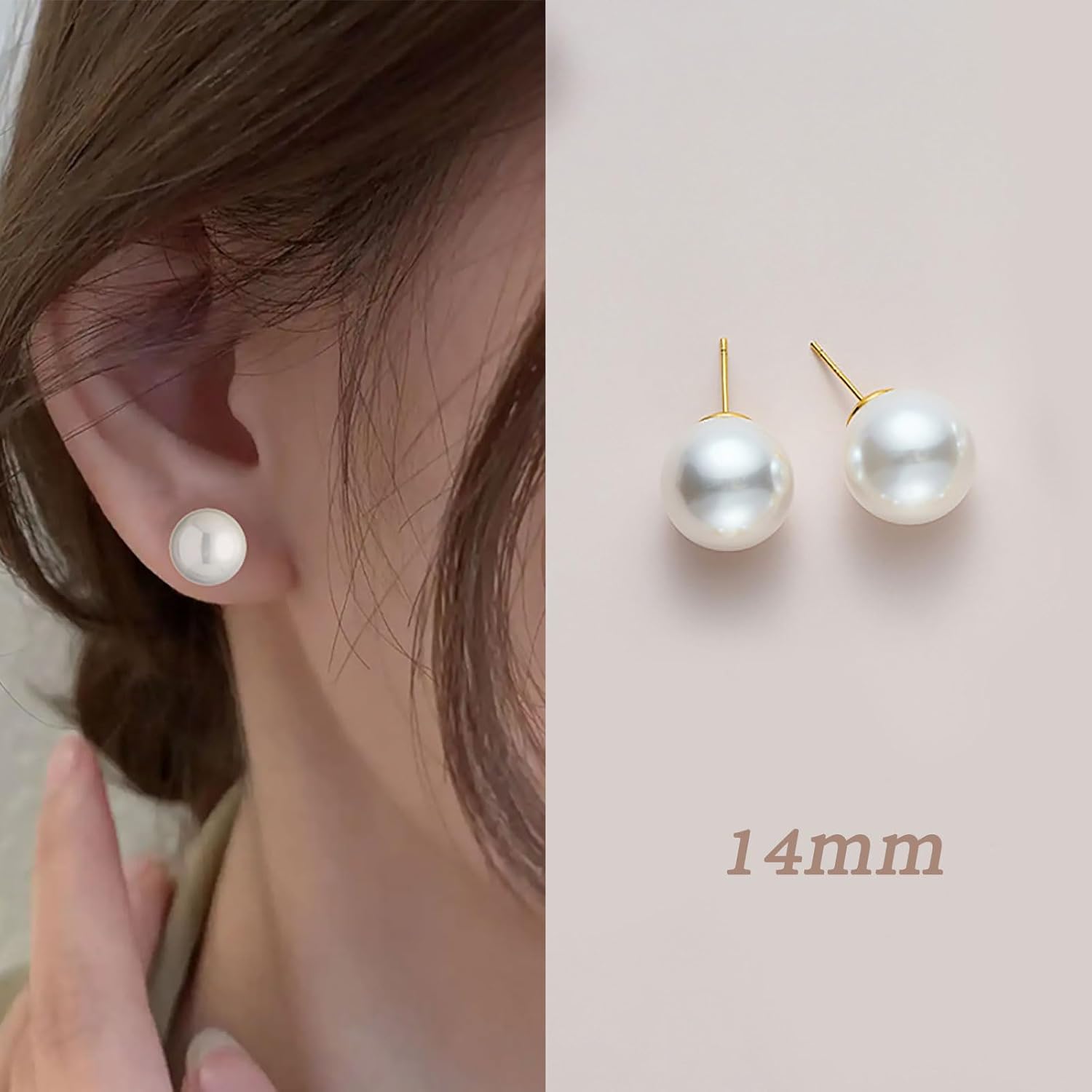 Big Pearl Earrings for Women - Oversized Classic Faux Large Earring Studs, Hypoallergenic for Ears - Image 6