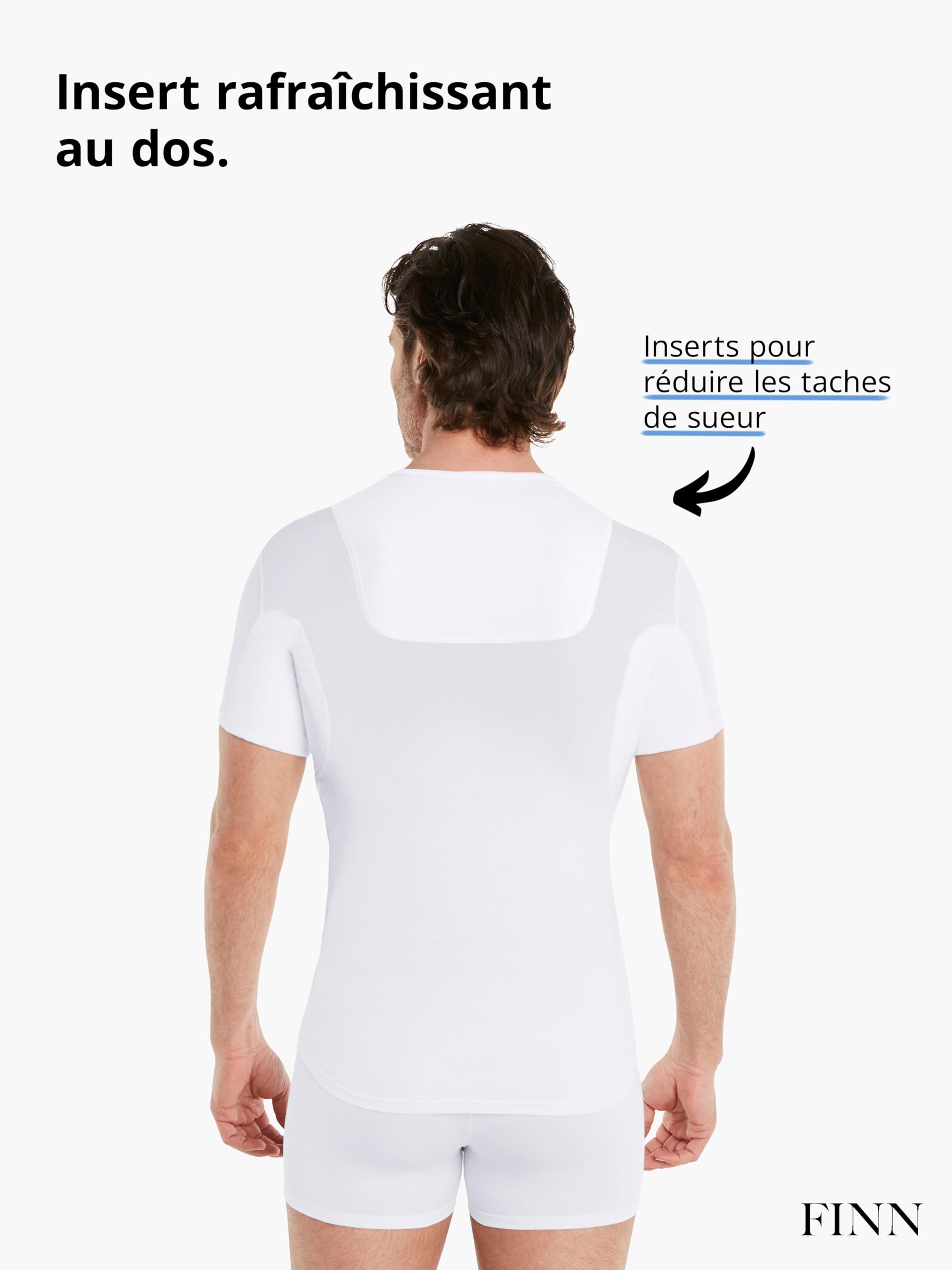 FINN T-Shirt Anti-Transpiration pour Hommes avec Insert dans Le Dos et Patchs intégrés aux aisselles pour la Forte Transpiration - Maillot de Corps Contre Les odeurs et Les Taches de Sueur