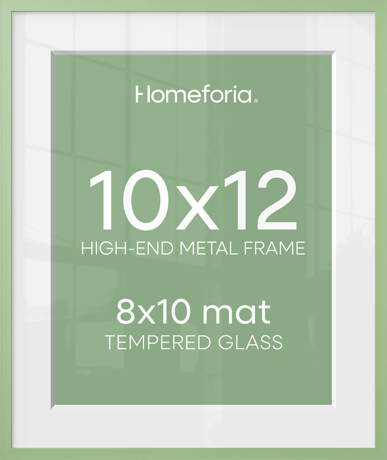 Homeforia 10x12 Picture Frame Sage Green, High End Metal 10x12 Wall Hanging Frame with Mat 8x10, 10 x 12 Poster Frame Matted to 8 x 10 inch Photo, 10by12 Thin Frame, Tempered Glass, Wall Kit, Set of 1