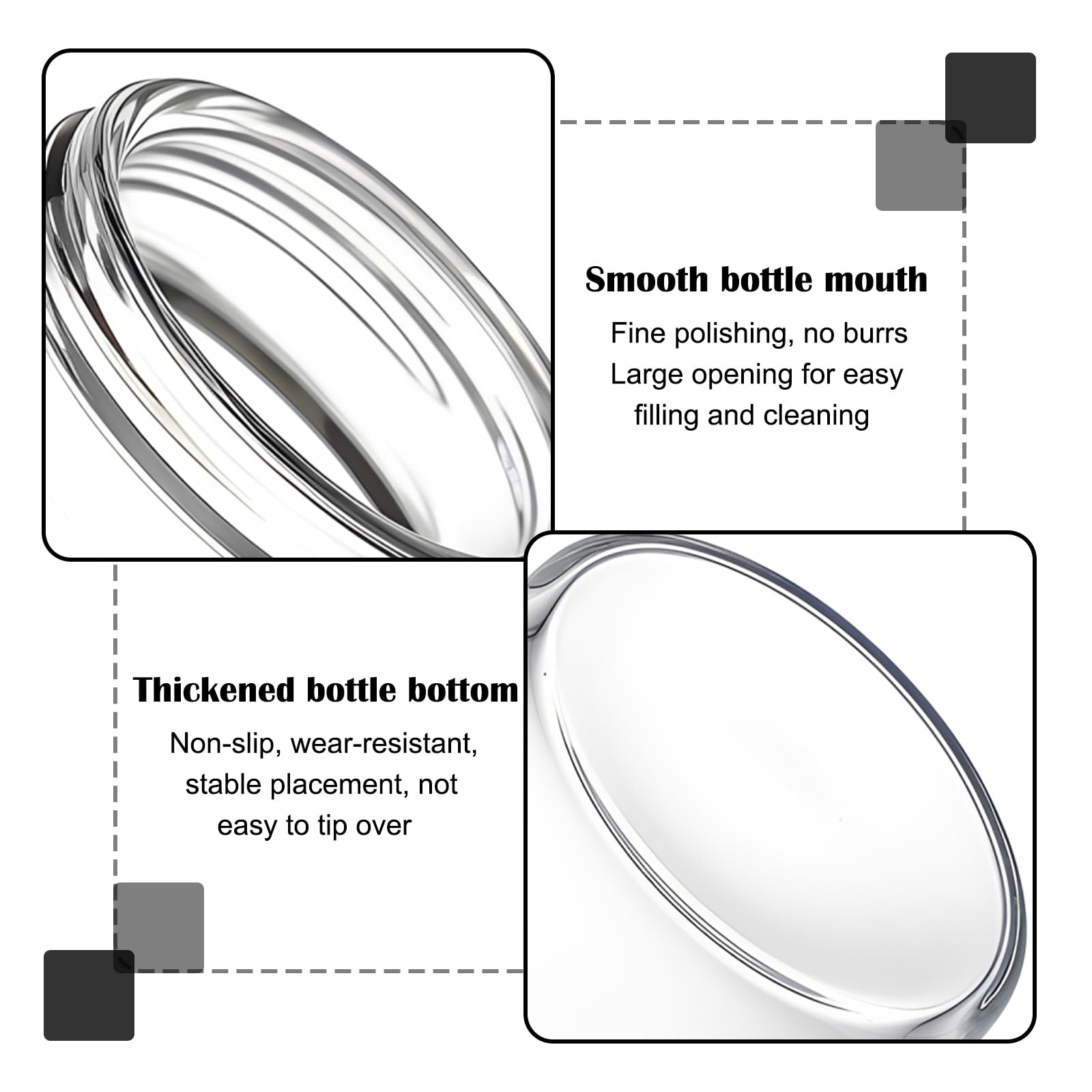 Lot de 4 pots à épices avec couvercle rotatif : 200 ml avec 4 types de trous d'épices, en verre borosilicate résistant à l'humidité avec couvercle en acier inoxydable 304 pour cuisine