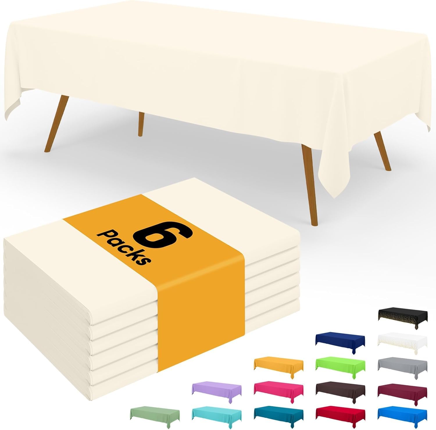Homaxy Disposable Table Cloth - 6 Pack, Waterproof Plastic Tablecloths Wipe Clean, Decorative Rectangle Leakproof Table Cover for Parties Outdoor, 137 x274 cm, Beige