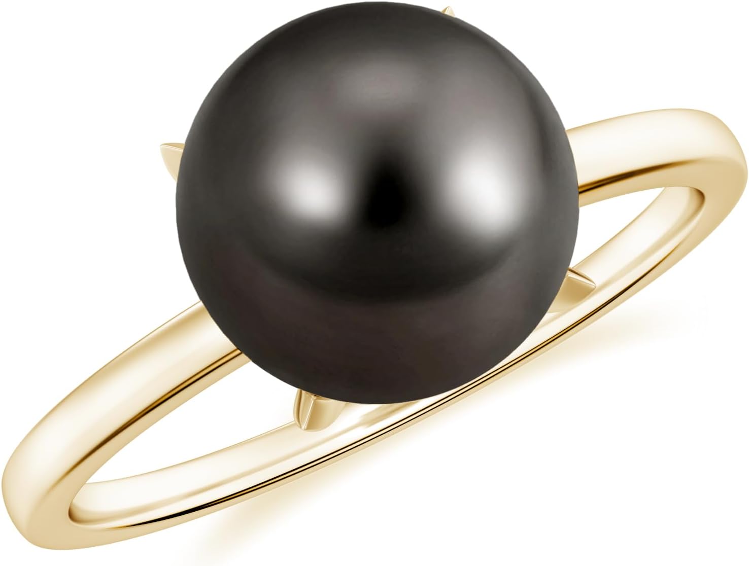 Black Pearl Solitaire Ring 925 Sterling Silver Tahitian Pearl Statement Ring Womne's Wedding Anniversary Gold Plated Ring June Birthstone Jewelry Gift for Birthday