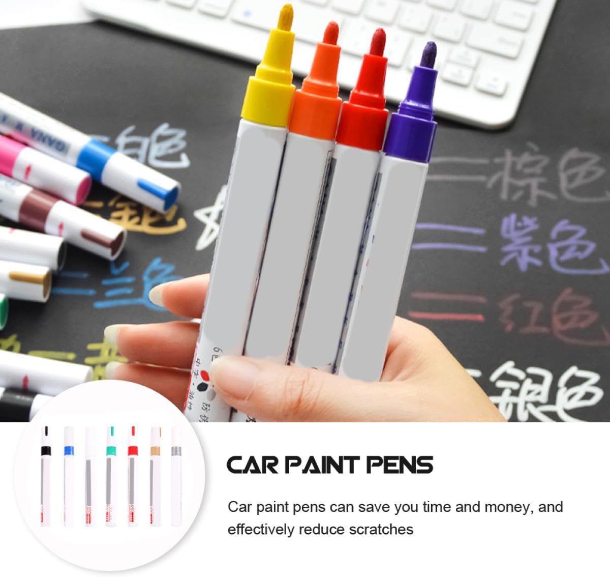 Ciieeo 7pcs Automotive Touch-up Paint Pens Quick-drying and Easy to Carry Plastic Graffiti Painting Pens for Car Tires and Office Use