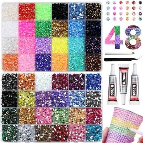 Image of 50000Pcs Resin Rhinestones for Bedazzling Kit, 48 Color 3mm Flatback Gems for Crafting Diamond Art with Jewelry Glue & Tools for Nail Book Painting