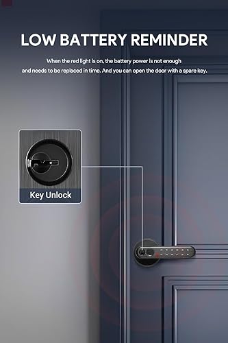 Miniatura 9 de Cerradura de puerta de huellas dactilares, perilla de muelle negro mate con teclado, código de acceso, huella digital biométrica de 0.2 s y llaves,