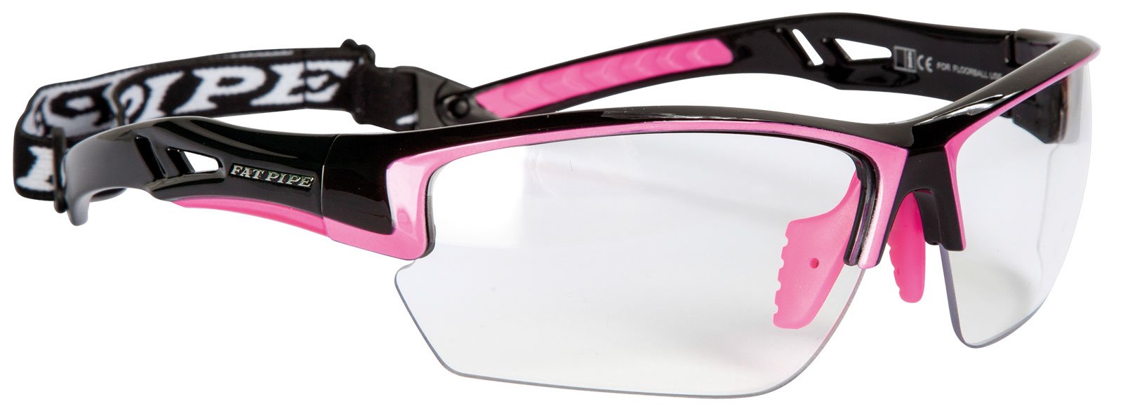 Gafas protectoras para floorball y unihockey JUNIOR | FAT PIPE | Color negro/pink | Con certificado IFF de calidad